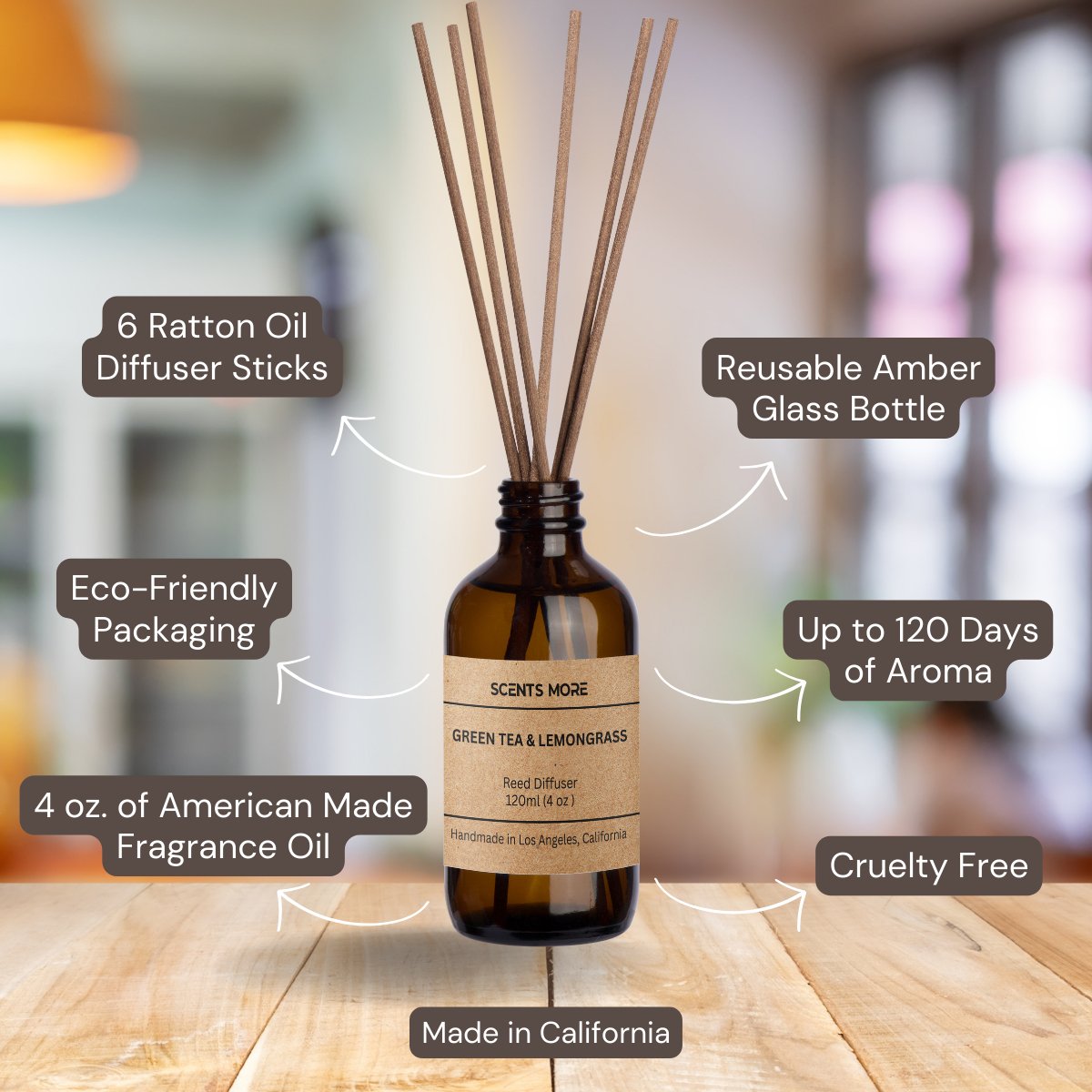 Green Tea & Lemongrass Reed Diffuser - Scents More